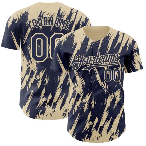 3DPattern13320 Custom Navy Cream Splatter Torn Sharp Brush Stroke Authentic Baseball Jersey