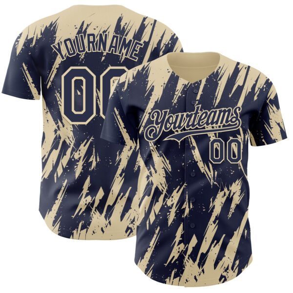 Custom Navy Cream Splatter Torn Sharp Brush Stroke Authentic Baseball Jersey