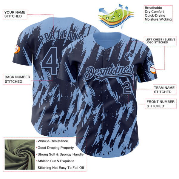 Custom Navy Light Blue Splatter Torn Sharp Brush Stroke Authentic Baseball Jersey