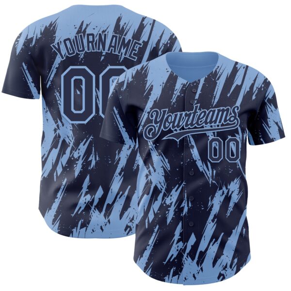 Custom Navy Light Blue Splatter Torn Sharp Brush Stroke Authentic Baseball Jersey