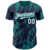 Custom Navy White-Teal Splatter Torn Sharp Brush Stroke Authentic Baseball Jersey