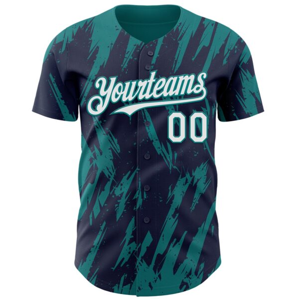 Custom Navy White-Teal Splatter Torn Sharp Brush Stroke Authentic Baseball Jersey