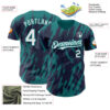 Custom Navy White-Teal Splatter Torn Sharp Brush Stroke Authentic Baseball Jersey