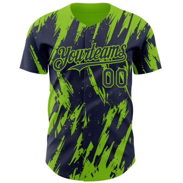 Custom Navy Neon Green Splatter Torn Sharp Brush Stroke Authentic Baseball Jersey