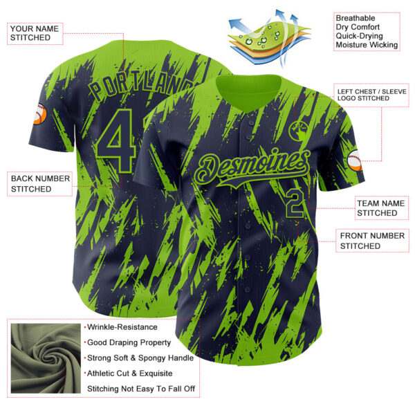 Custom Navy Neon Green Splatter Torn Sharp Brush Stroke Authentic Baseball Jersey