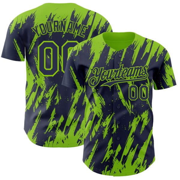 Custom Navy Neon Green Splatter Torn Sharp Brush Stroke Authentic Baseball Jersey