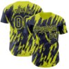 Custom Navy Neon Yellow Splatter Torn Sharp Brush Stroke Authentic Baseball Jersey
