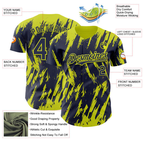 Custom Navy Neon Yellow Splatter Torn Sharp Brush Stroke Authentic Baseball Jersey