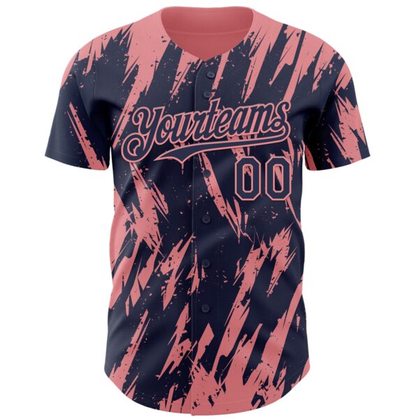 Custom Navy Medium Pink Splatter Torn Sharp Brush Stroke Authentic Baseball Jersey
