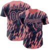 Custom Navy Medium Pink Splatter Torn Sharp Brush Stroke Authentic Baseball Jersey