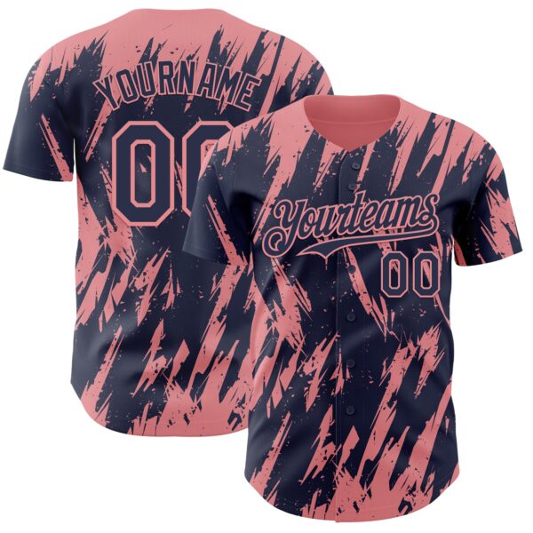 Custom Navy Medium Pink Splatter Torn Sharp Brush Stroke Authentic Baseball Jersey