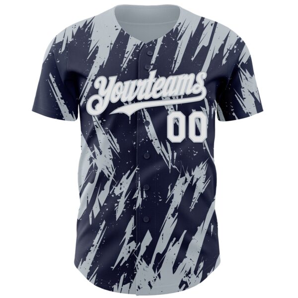 Custom Navy White-Silver Splatter Torn Sharp Brush Stroke Authentic Baseball Jersey