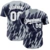 Custom Navy White-Silver Splatter Torn Sharp Brush Stroke Authentic Baseball Jersey