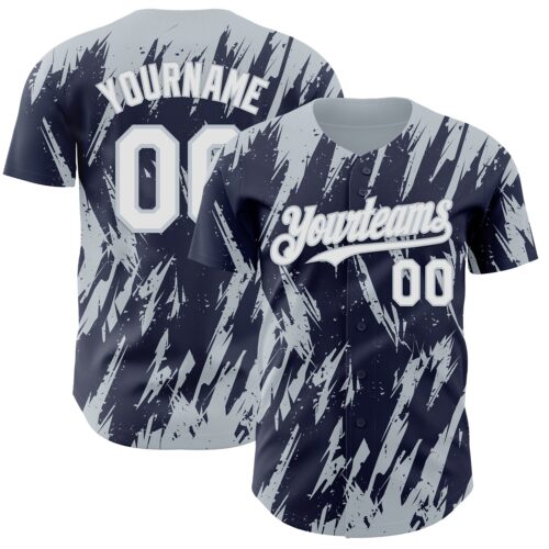 Custom Navy White-Silver Splatter Torn Sharp Brush Stroke Authentic Baseball Jersey