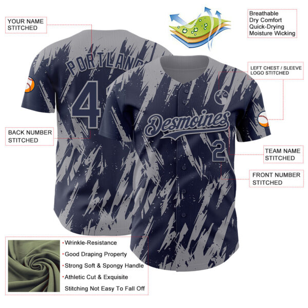 Custom Navy Gray Splatter Torn Sharp Brush Stroke Authentic Baseball Jersey
