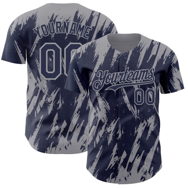 Custom Navy Gray Splatter Torn Sharp Brush Stroke Authentic Baseball Jersey