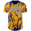 Custom Gold White-Royal Splatter Torn Sharp Brush Stroke Authentic Baseball Jersey