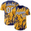 Custom Gold White-Royal Splatter Torn Sharp Brush Stroke Authentic Baseball Jersey