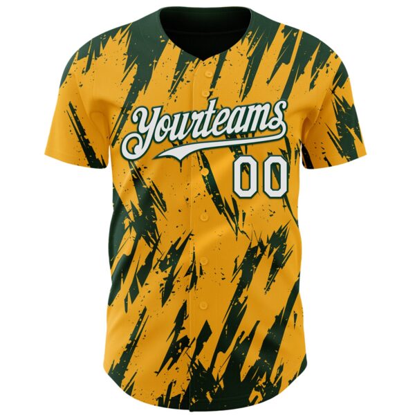 Custom Gold White-Green Splatter Torn Sharp Brush Stroke Authentic Baseball Jersey