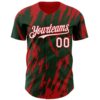 Custom Green White-Red Splatter Torn Sharp Brush Stroke Authentic Baseball Jersey