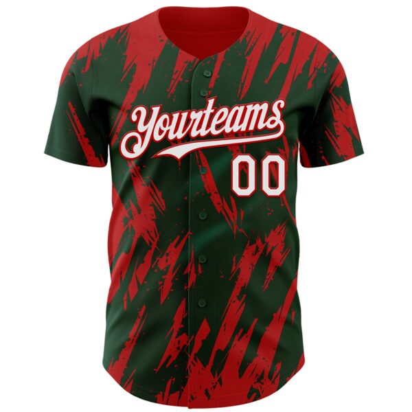 Custom Green White-Red Splatter Torn Sharp Brush Stroke Authentic Baseball Jersey