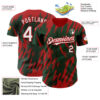 Custom Green White-Red Splatter Torn Sharp Brush Stroke Authentic Baseball Jersey
