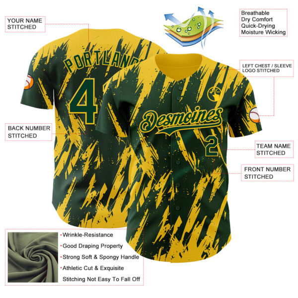 Custom Green Yellow Splatter Torn Sharp Brush Stroke Authentic Baseball Jersey