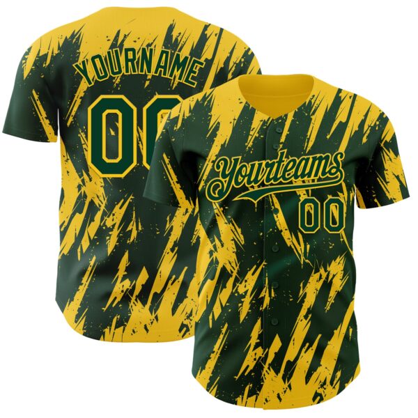 Custom Green Yellow Splatter Torn Sharp Brush Stroke Authentic Baseball Jersey