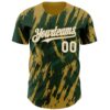 Custom Green White-Old Gold Splatter Torn Sharp Brush Stroke Authentic Baseball Jersey
