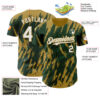 Custom Green White-Old Gold Splatter Torn Sharp Brush Stroke Authentic Baseball Jersey