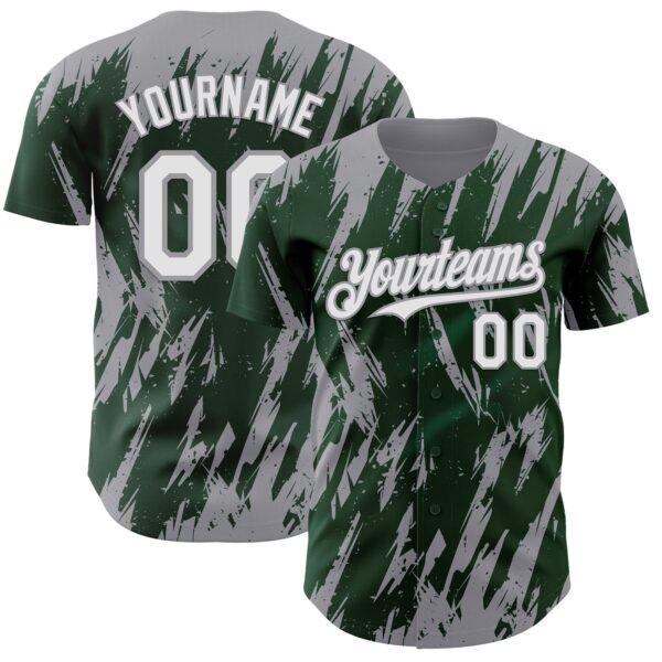 Custom Green White-Gray Splatter Torn Sharp Brush Stroke Authentic Baseball Jersey