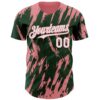 Custom Green White-Medium Pink Splatter Torn Sharp Brush Stroke Authentic Baseball Jersey