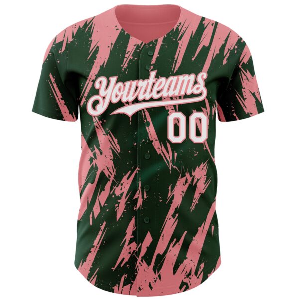 Custom Green White-Medium Pink Splatter Torn Sharp Brush Stroke Authentic Baseball Jersey