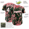 Custom Green White-Medium Pink Splatter Torn Sharp Brush Stroke Authentic Baseball Jersey