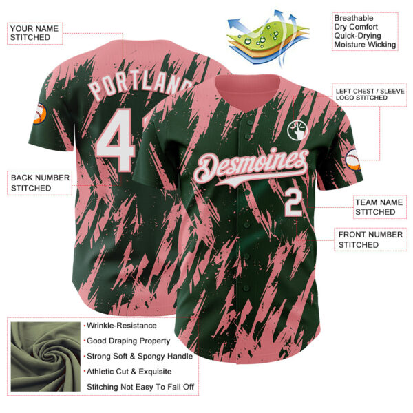 Custom Green White-Medium Pink Splatter Torn Sharp Brush Stroke Authentic Baseball Jersey