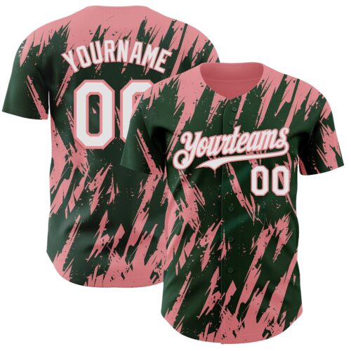 Custom Green White-Medium Pink Splatter Torn Sharp Brush Stroke Authentic Baseball Jersey