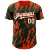 Custom Green White-Orange Splatter Torn Sharp Brush Stroke Authentic Baseball Jersey