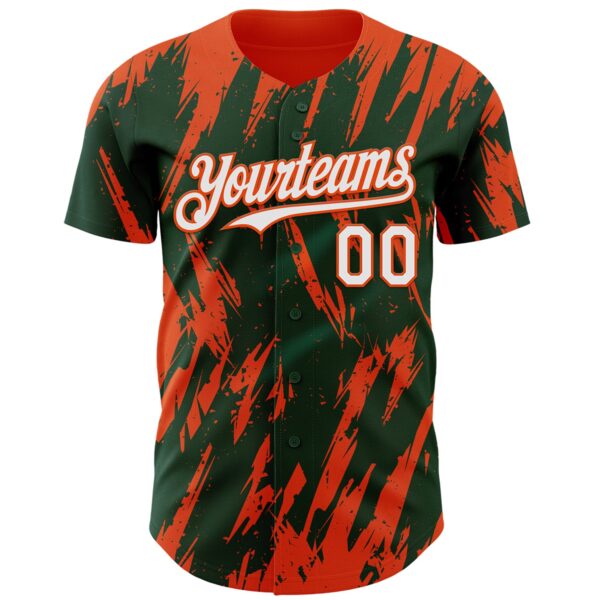 Custom Green White-Orange Splatter Torn Sharp Brush Stroke Authentic Baseball Jersey