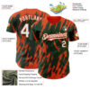 Custom Green White-Orange Splatter Torn Sharp Brush Stroke Authentic Baseball Jersey