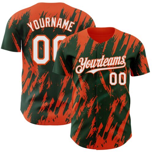 Custom Green White-Orange Splatter Torn Sharp Brush Stroke Authentic Baseball Jersey