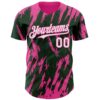 Custom Green White-Pink Splatter Torn Sharp Brush Stroke Authentic Baseball Jersey