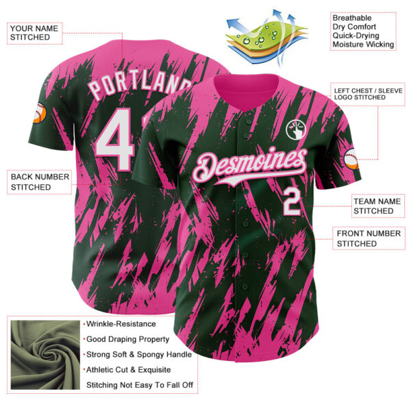 Custom Green White-Pink Splatter Torn Sharp Brush Stroke Authentic Baseball Jersey
