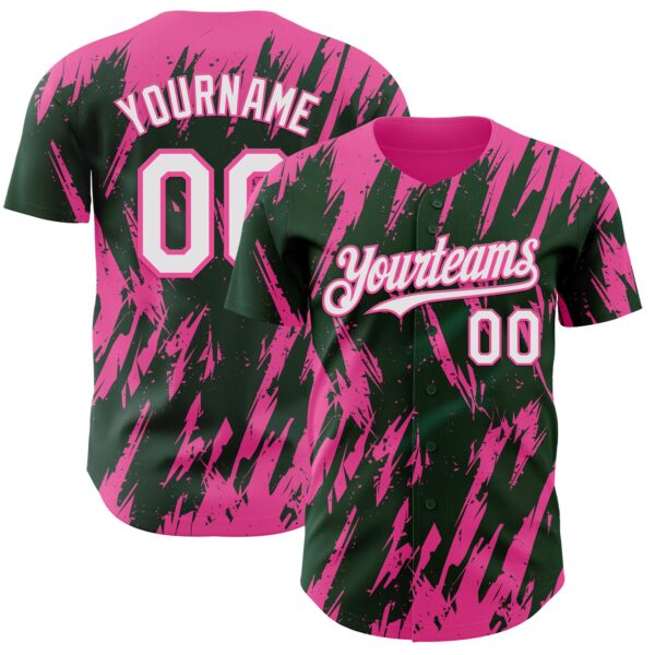 Custom Green White-Pink Splatter Torn Sharp Brush Stroke Authentic Baseball Jersey