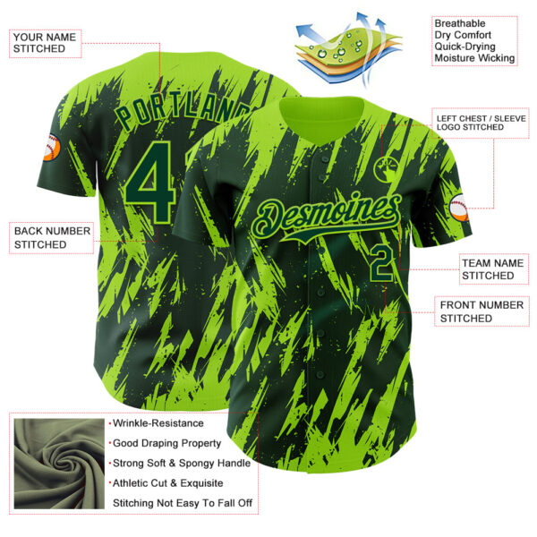 Custom Green Neon Green Splatter Torn Sharp Brush Stroke Authentic Baseball Jersey