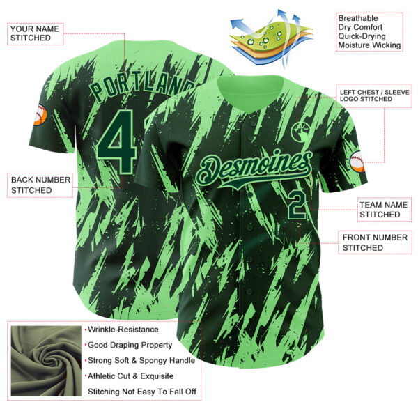 Custom Green Pea Green Splatter Torn Sharp Brush Stroke Authentic Baseball Jersey