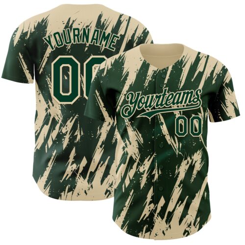 Custom Green Cream Splatter Torn Sharp Brush Stroke Authentic Baseball Jersey