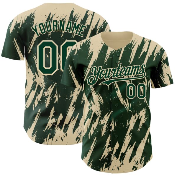 Custom Green Cream Splatter Torn Sharp Brush Stroke Authentic Baseball Jersey