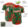 Custom Kelly Green White-Orange Splatter Torn Sharp Brush Stroke Authentic Baseball Jersey