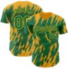 Custom Kelly Green Gold Splatter Torn Sharp Brush Stroke Authentic Baseball Jersey