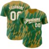 Custom Kelly Green White-Old Gold Splatter Torn Sharp Brush Stroke Authentic Baseball Jersey